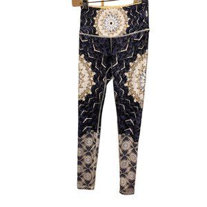 wolven blue cream ethnic print workout yoga pants XS Namaste